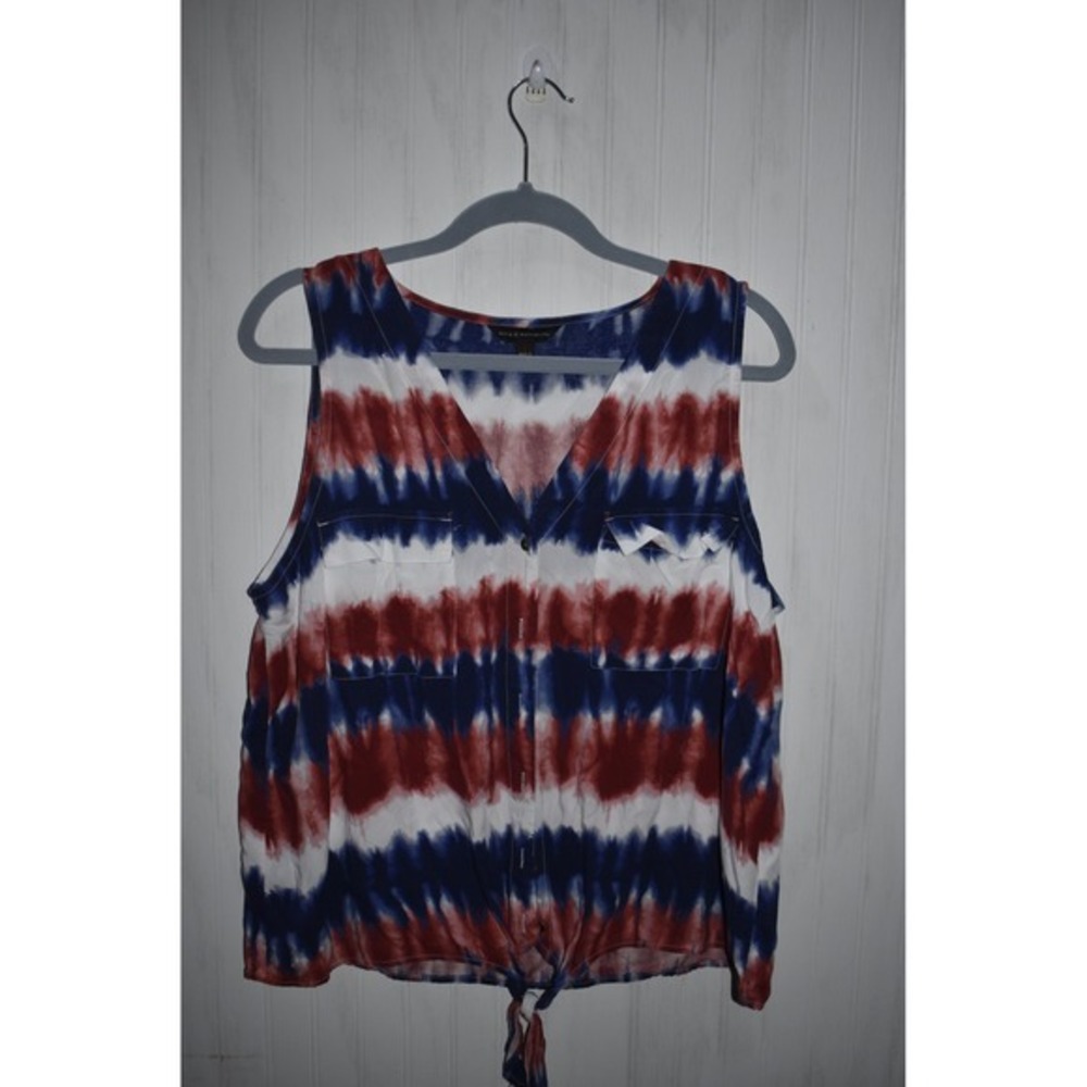 Rock & Republic‎ Tie-Front Tank Top Sleeveless Button Up Red White Blue L